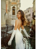 V Neck Ivory Satin Backless Sexy Wedding Dress